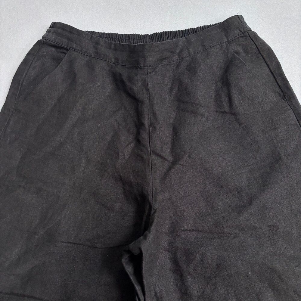 Chico's Linen Wide Leg Crop Pants Womens 12 Black Pull On Beachy Travel Vacation - Picture 3 of 8